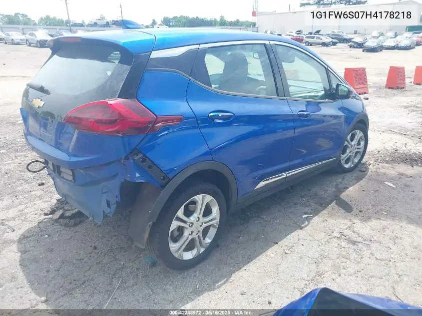 2017 Chevrolet Bolt Ev Lt VIN: 1G1FW6S07H4178218 Lot: 42248972