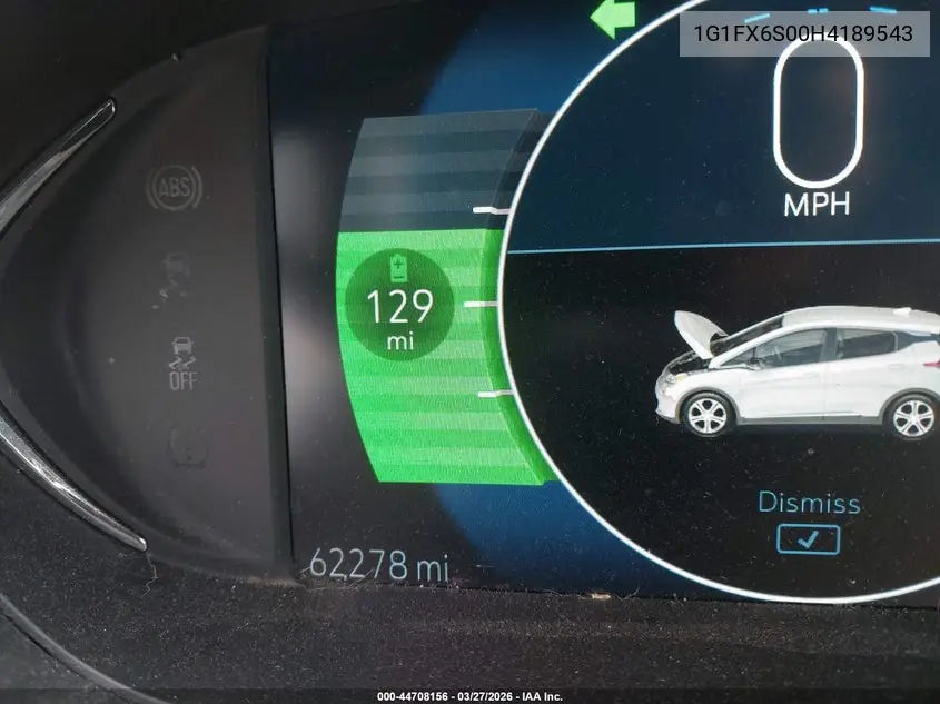 2017 Chevrolet Bolt Ev Premier VIN: 1G1FX6S00H4189543 Lot: 44708156