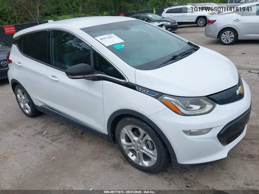 2017 Chevrolet Bolt Ev Lt VIN: 1G1FW6S01H4181941 Lot: 45171673