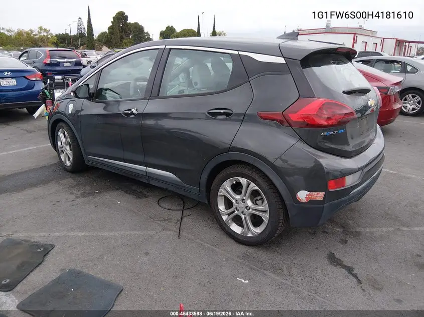 2017 Chevrolet Bolt Ev Lt VIN: 1G1FW6S00H4181610 Lot: 45433598