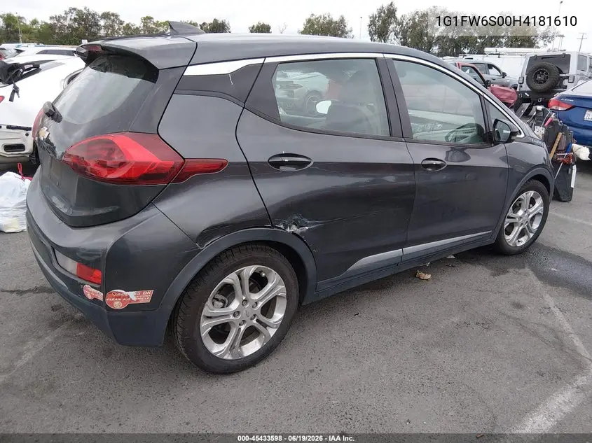 2017 Chevrolet Bolt Ev Lt VIN: 1G1FW6S00H4181610 Lot: 45433598