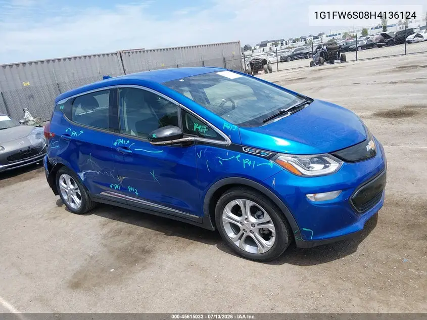 2017 Chevrolet Bolt Ev Lt VIN: 1G1FW6S08H4136124 Lot: 45615033