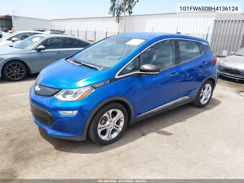 2017 Chevrolet Bolt Ev Lt VIN: 1G1FW6S08H4136124 Lot: 45615033
