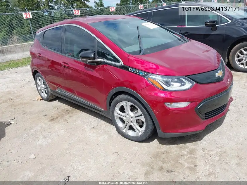 2018 Chevrolet Bolt Ev Lt VIN: 1G1FW6S03J4137171 Lot: 45285359