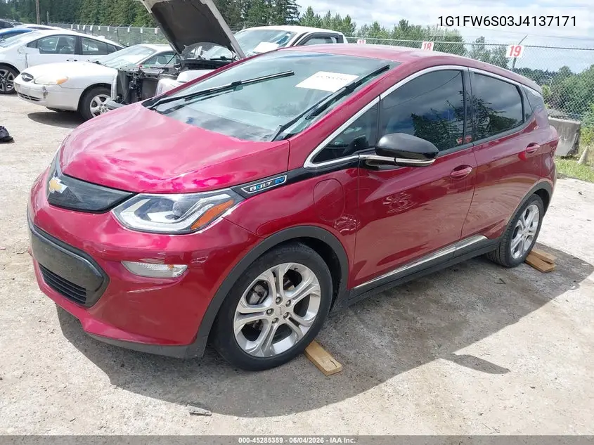2018 Chevrolet Bolt Ev Lt VIN: 1G1FW6S03J4137171 Lot: 45285359