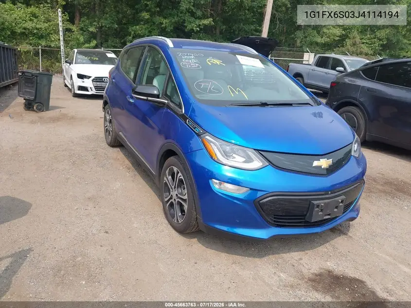 2018 Chevrolet Bolt Ev Premier VIN: 1G1FX6S03J4114194 Lot: 45663763