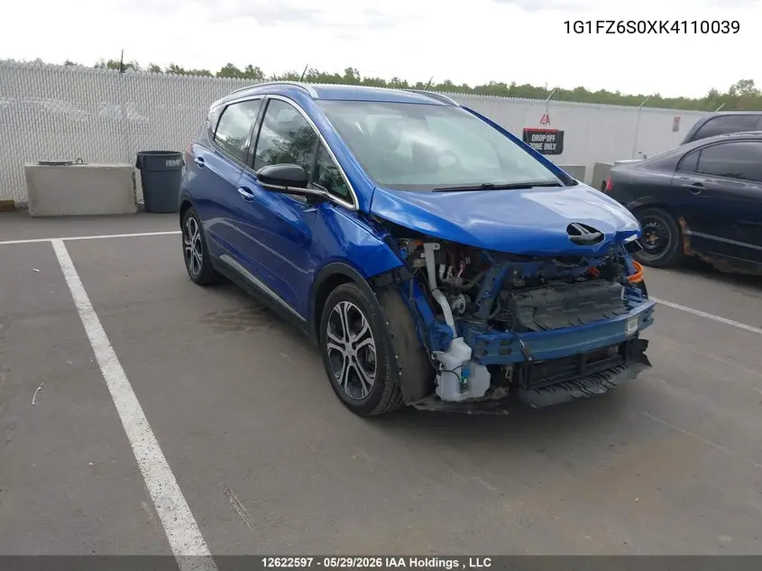 2019 Chevrolet Bolt Ev Premier VIN: 1G1FZ6S0XK4110039 Lot: 12622597