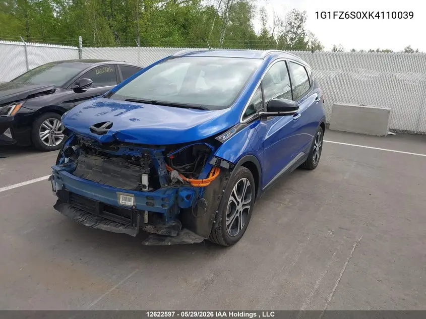 2019 Chevrolet Bolt Ev Premier VIN: 1G1FZ6S0XK4110039 Lot: 12622597