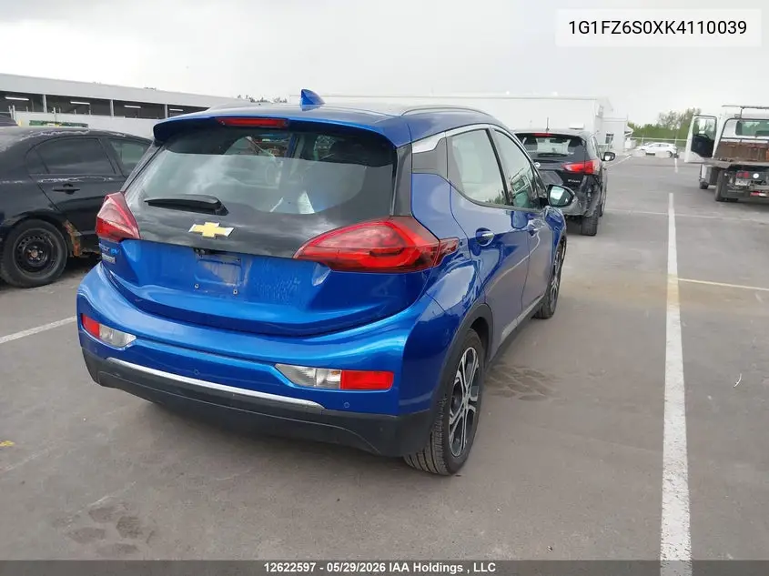 2019 Chevrolet Bolt Ev Premier VIN: 1G1FZ6S0XK4110039 Lot: 12622597