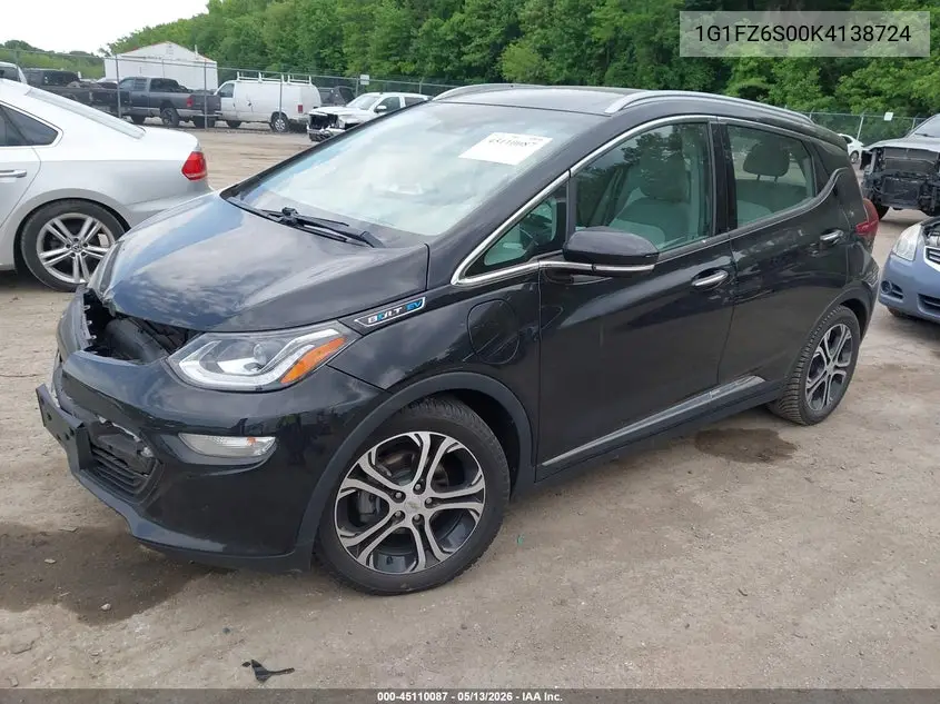 2019 Chevrolet Bolt Ev Premier VIN: 1G1FZ6S00K4138724 Lot: 45110087