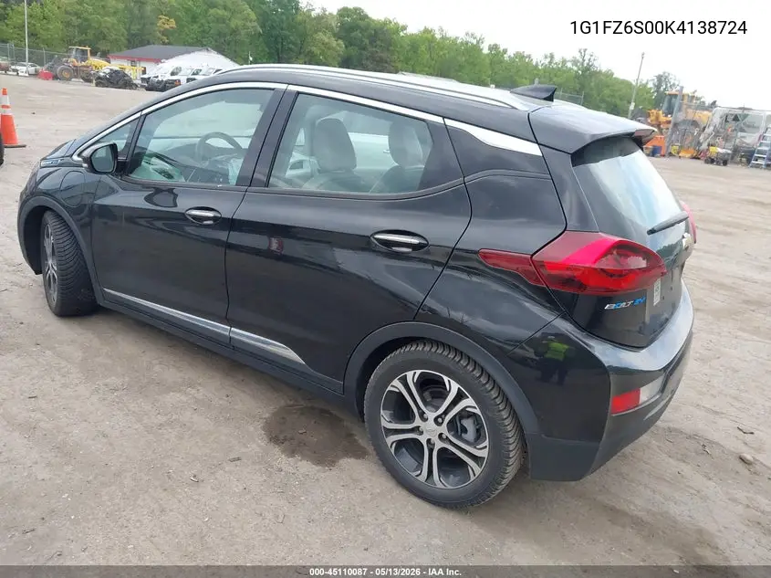 2019 Chevrolet Bolt Ev Premier VIN: 1G1FZ6S00K4138724 Lot: 45110087