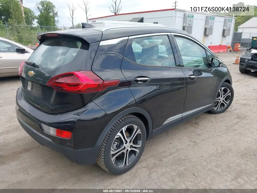 2019 Chevrolet Bolt Ev Premier VIN: 1G1FZ6S00K4138724 Lot: 45110087