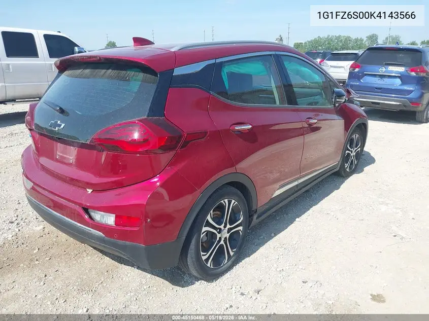 2019 Chevrolet Bolt Ev Premier VIN: 1G1FZ6S00K4143566 Lot: 45150468