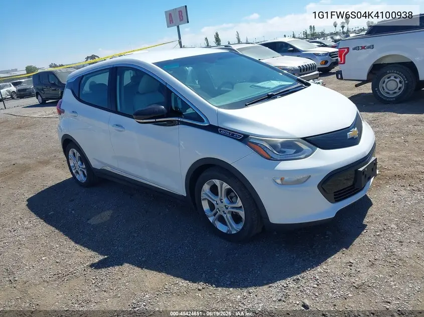 2019 Chevrolet Bolt Ev Lt VIN: 1G1FW6S04K4100938 Lot: 45424651