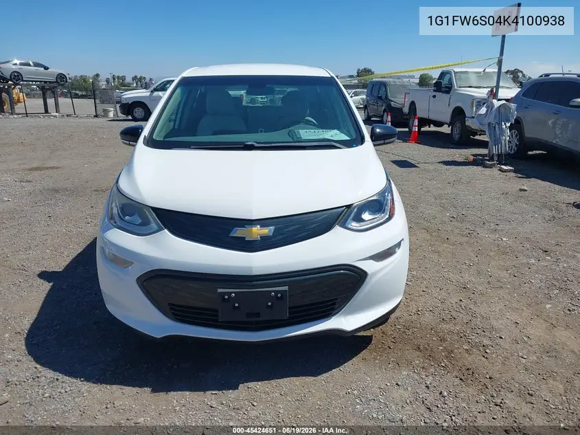 2019 Chevrolet Bolt Ev Lt VIN: 1G1FW6S04K4100938 Lot: 45424651