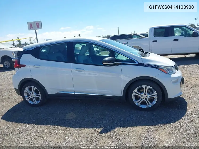 2019 Chevrolet Bolt Ev Lt VIN: 1G1FW6S04K4100938 Lot: 45424651