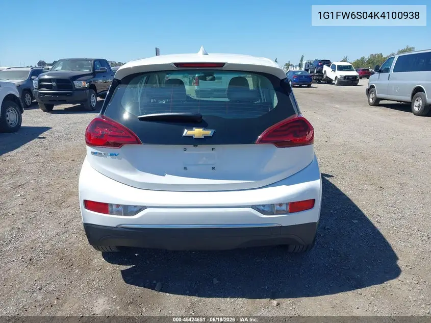 2019 Chevrolet Bolt Ev Lt VIN: 1G1FW6S04K4100938 Lot: 45424651