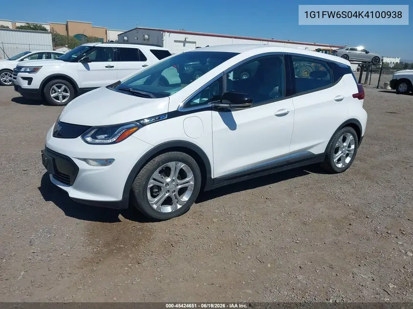 2019 Chevrolet Bolt Ev Lt VIN: 1G1FW6S04K4100938 Lot: 45424651