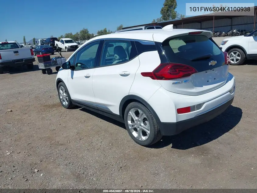 2019 Chevrolet Bolt Ev Lt VIN: 1G1FW6S04K4100938 Lot: 45424651