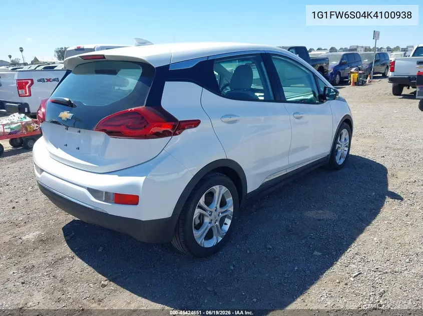 2019 Chevrolet Bolt Ev Lt VIN: 1G1FW6S04K4100938 Lot: 45424651