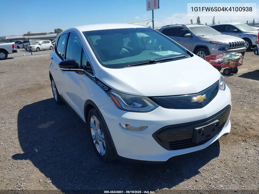 2019 Chevrolet Bolt Ev Lt VIN: 1G1FW6S04K4100938 Lot: 45424651