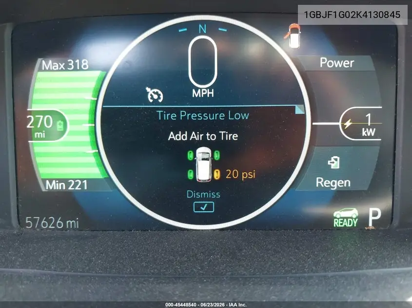 2019 Chevrolet Bolt Ev Lt VIN: 1GBJF1G02K4130845 Lot: 45448540