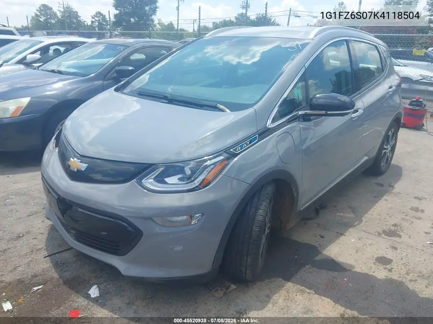 2019 Chevrolet Bolt Ev Premier VIN: 1G1FZ6S07K4118504 Lot: 45520938
