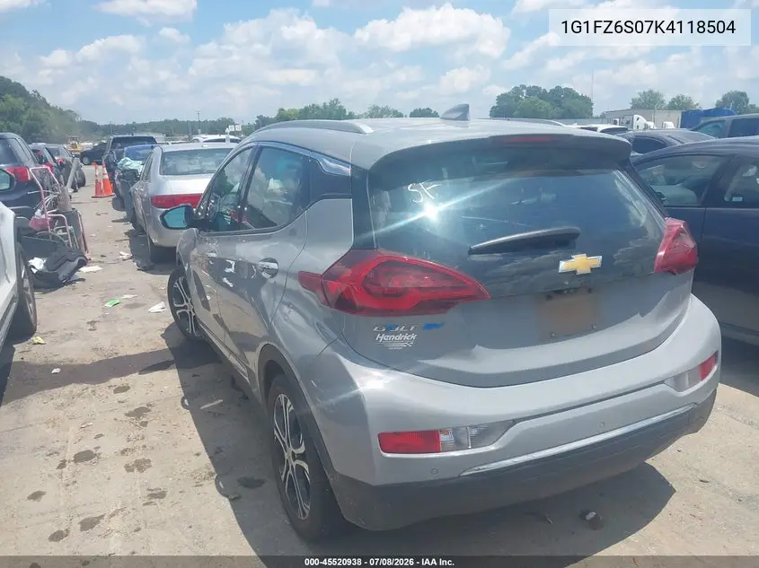 2019 Chevrolet Bolt Ev Premier VIN: 1G1FZ6S07K4118504 Lot: 45520938