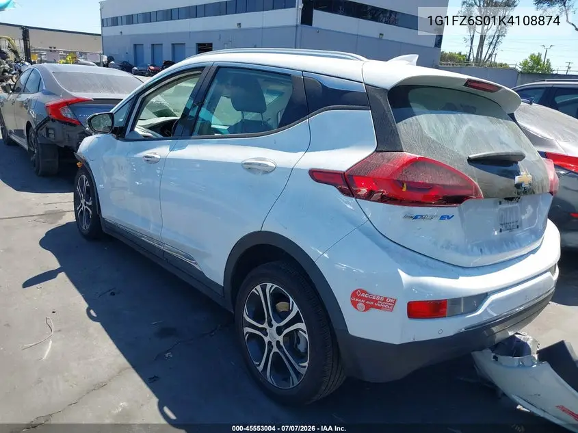 2019 Chevrolet Bolt Ev Premier VIN: 1G1FZ6S01K4108874 Lot: 45553004