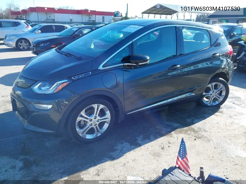 2021 Chevrolet Bolt Ev Fwd Lt VIN: 1G1FW6S03M4107530 Lot: 44618421
