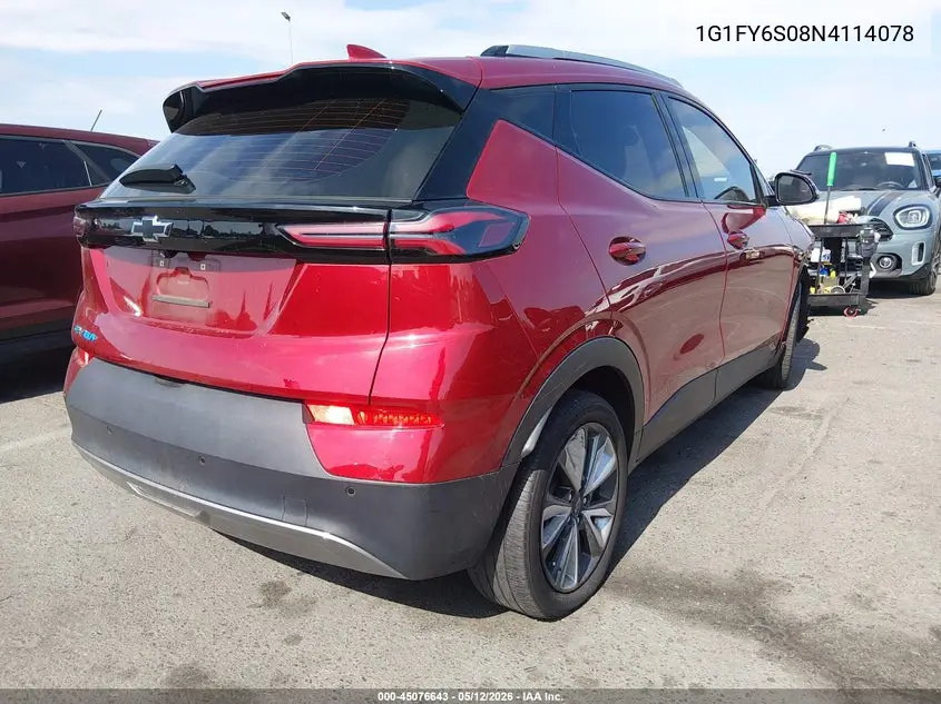 2022 Chevrolet Bolt Euv Fwd Lt VIN: 1G1FY6S08N4114078 Lot: 45076643