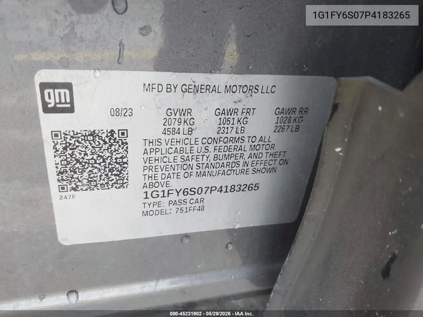 2023 Chevrolet Bolt Euv Fwd Lt VIN: 1G1FY6S07P4183265 Lot: 45231902