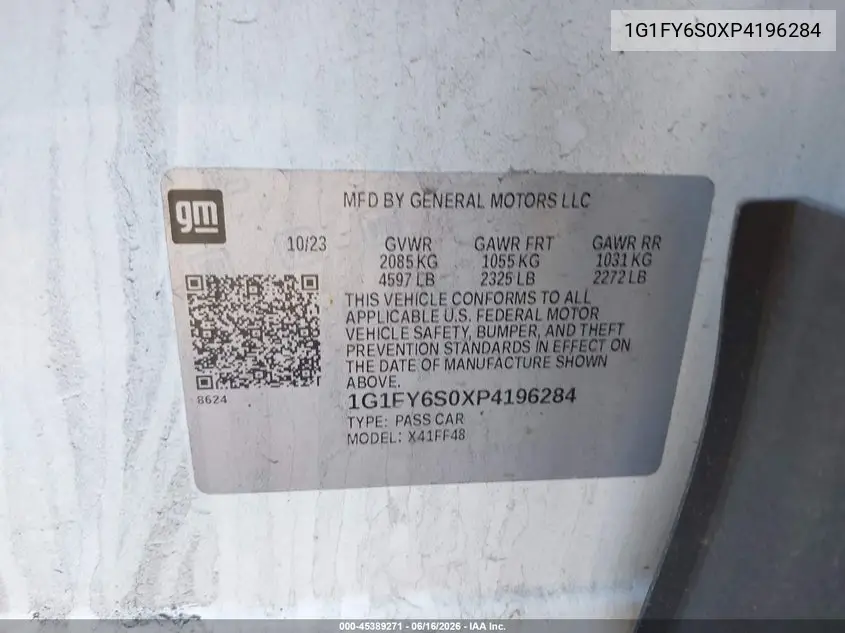 2023 Chevrolet Bolt Euv Fwd Lt VIN: 1G1FY6S0XP4196284 Lot: 45389271