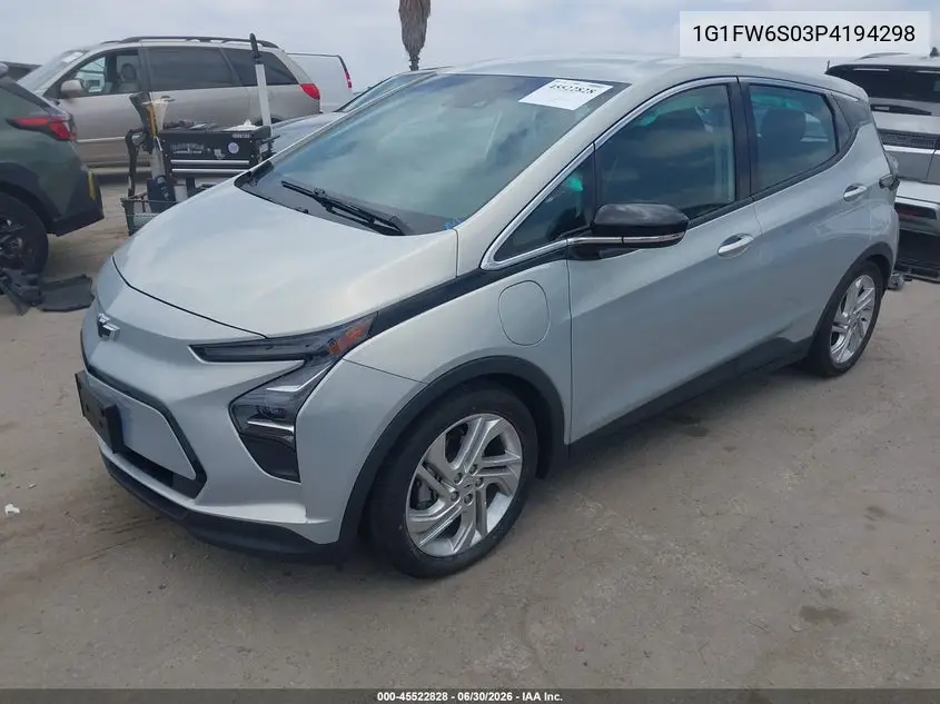 2023 Chevrolet Bolt Ev Fwd 1Lt VIN: 1G1FW6S03P4194298 Lot: 45522828