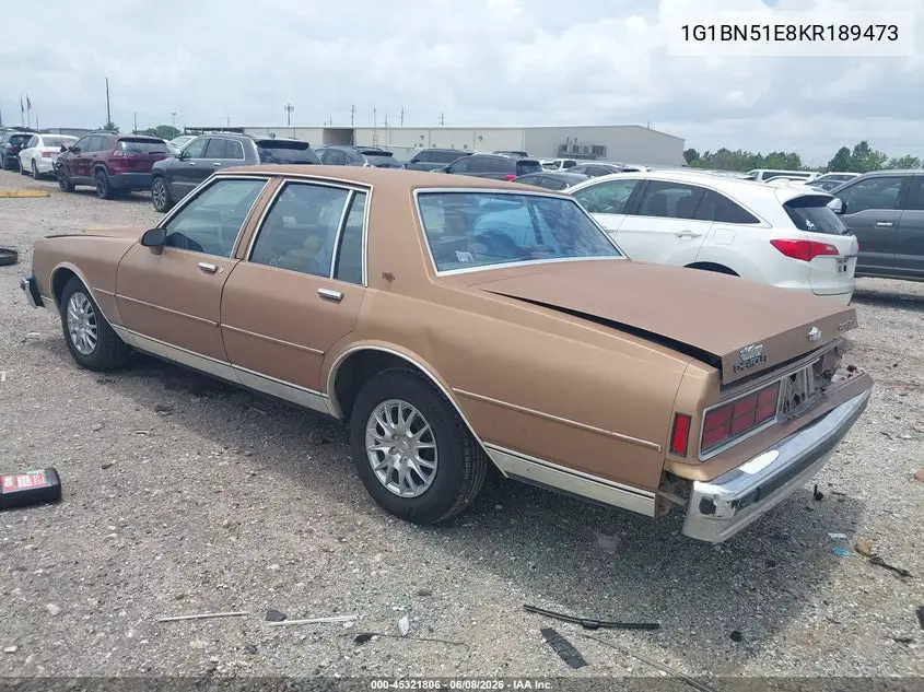 1989 Chevrolet Caprice Classic VIN: 1G1BN51E8KR189473 Lot: 45321806