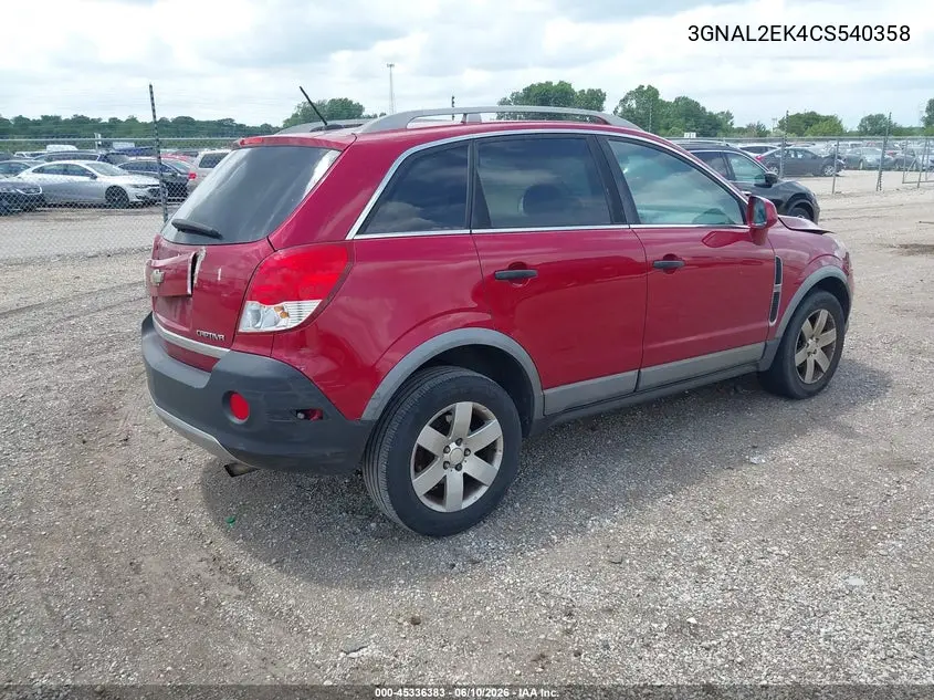 2012 Chevrolet Captiva Sport 2Ls VIN: 3GNAL2EK4CS540358 Lot: 45336383