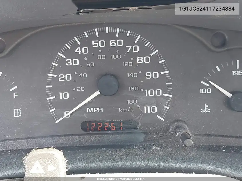2001 Chevrolet Cavalier VIN: 1G1JC524117234884 Lot: 45666436
