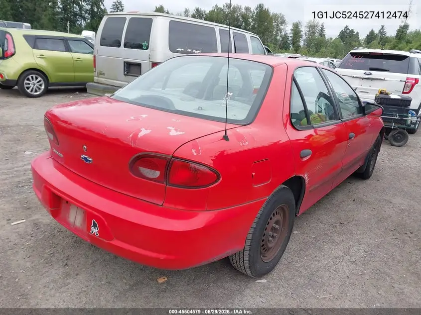 2002 Chevrolet Cavalier VIN: 1G1JC524527412474 Lot: 45504579