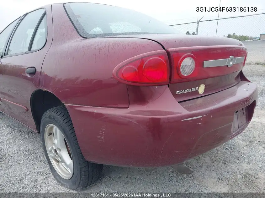 2003 Chevrolet Cavalier VIN: 3G1JC54F63S186138 Lot: 12617161