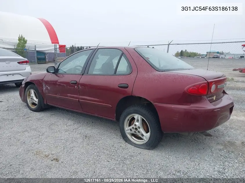 2003 Chevrolet Cavalier VIN: 3G1JC54F63S186138 Lot: 12617161