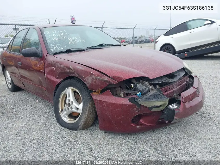 2003 Chevrolet Cavalier VIN: 3G1JC54F63S186138 Lot: 12617161