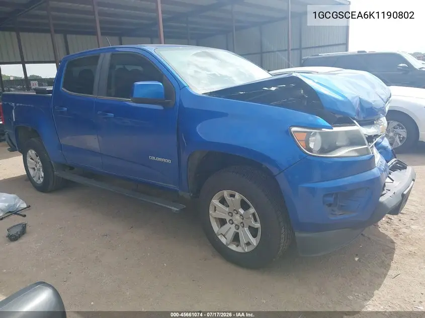 2019 Chevrolet Colorado Lt VIN: 1GCGSCEA6K1190802 Lot: 45661074
