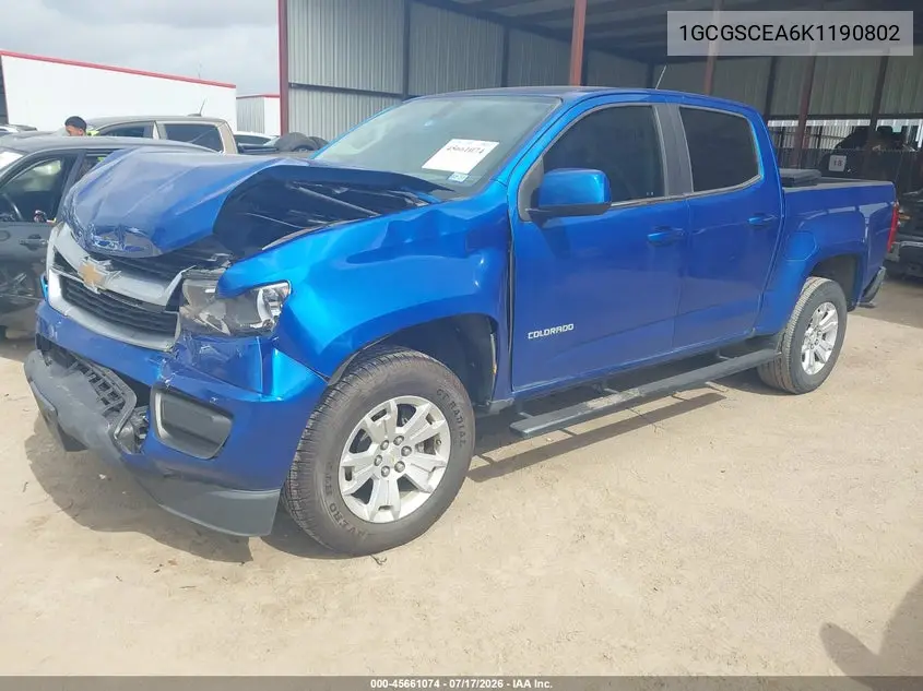 2019 Chevrolet Colorado Lt VIN: 1GCGSCEA6K1190802 Lot: 45661074