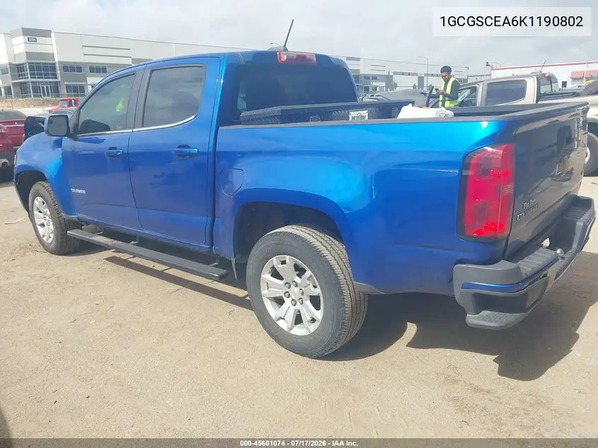 2019 Chevrolet Colorado Lt VIN: 1GCGSCEA6K1190802 Lot: 45661074