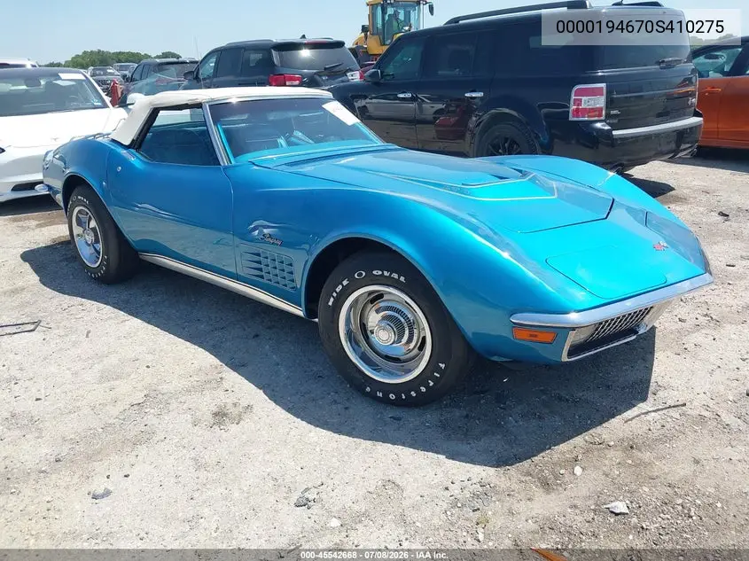1970 Chevrolet Corvette VIN: 0000194670S410275 Lot: 45542668