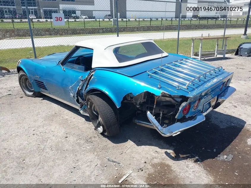 1970 Chevrolet Corvette VIN: 0000194670S410275 Lot: 45542668