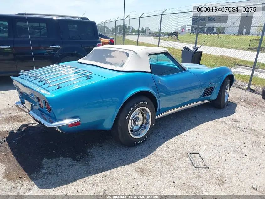 1970 Chevrolet Corvette VIN: 0000194670S410275 Lot: 45542668