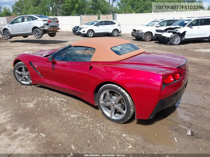 2015 Chevrolet Corvette Stingray VIN: 1G1YF3D77F5103396 Lot: 45362901