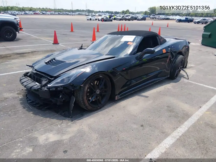 2015 Chevrolet Corvette Stingray Z51 VIN: 1G1YK3D72F5101356 Lot: 45530366