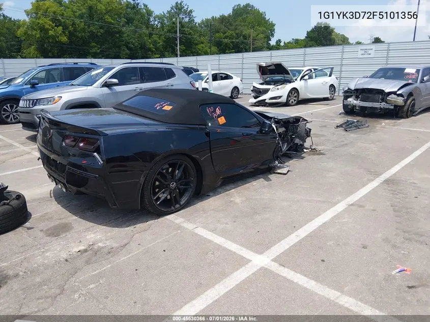 2015 Chevrolet Corvette Stingray Z51 VIN: 1G1YK3D72F5101356 Lot: 45530366